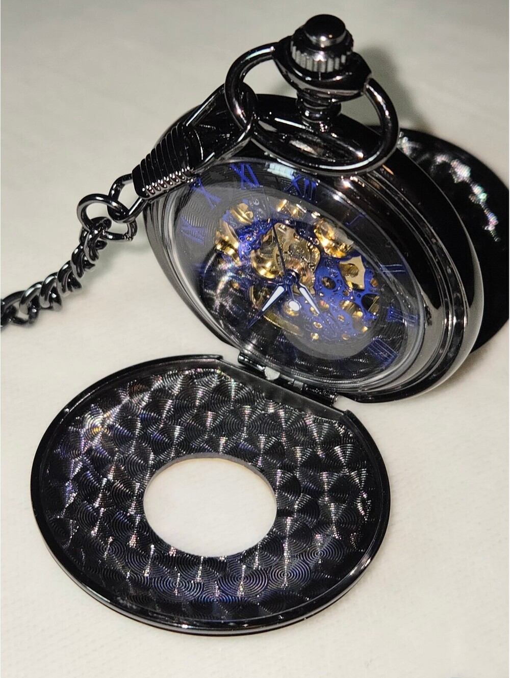 Beautifully well crafted double pop face Skellington face pocket watch